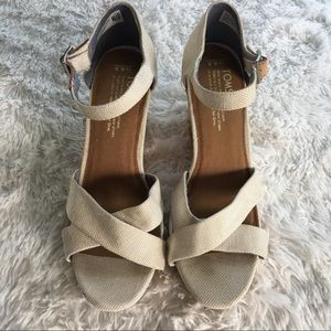 Toms | Canvas Cork Strappy Wedge- Size 8.5